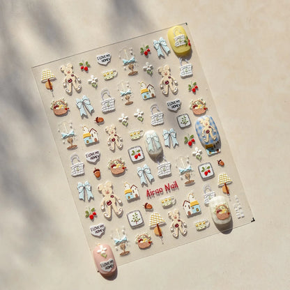 Graffiti Cat Claw Rabbit Bunny Bear Dog Flower Lovely Animal Fruit Dim Sum Candy Sunflower Adhesive 5D Nail Art Stickers Decal