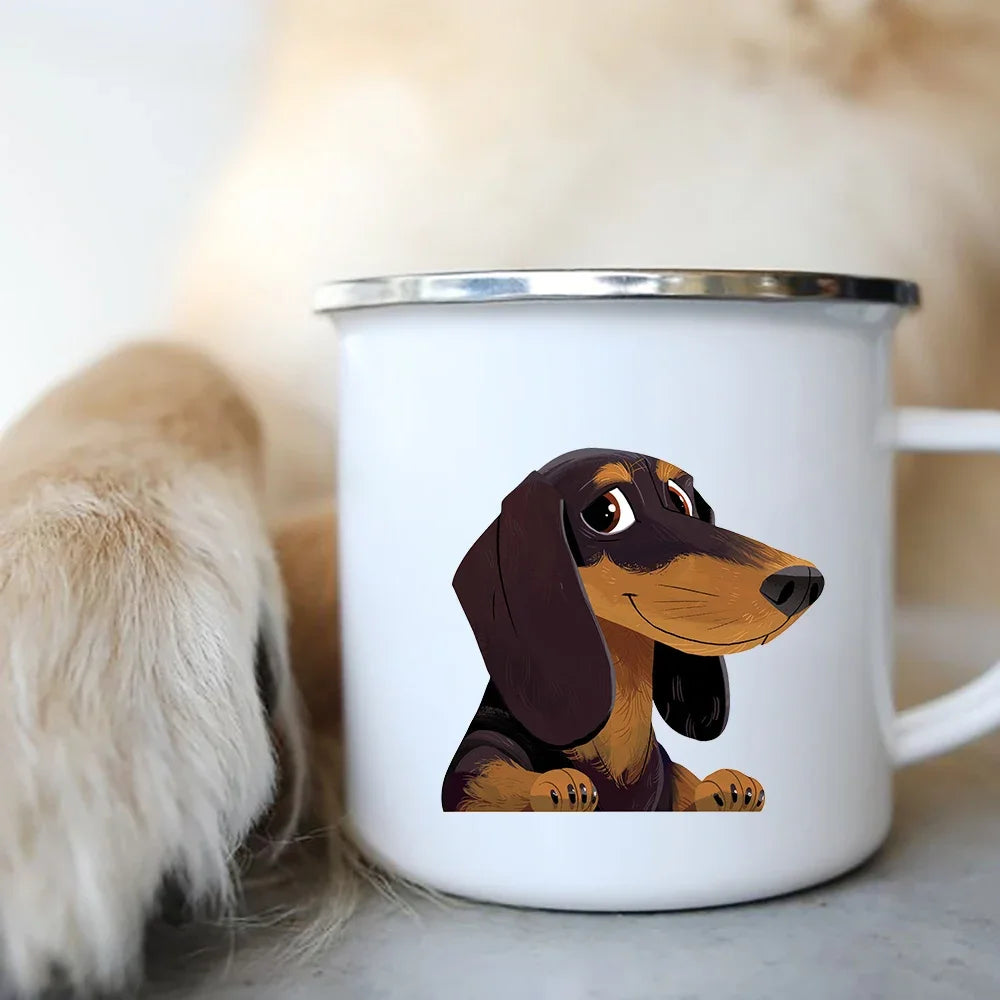 Cute Dog Printed Enamel Coffee Tea Mugs Office Home Party Beer Drink Cola Cups Funny Handle Camping Water Mug Best Friend Gifts