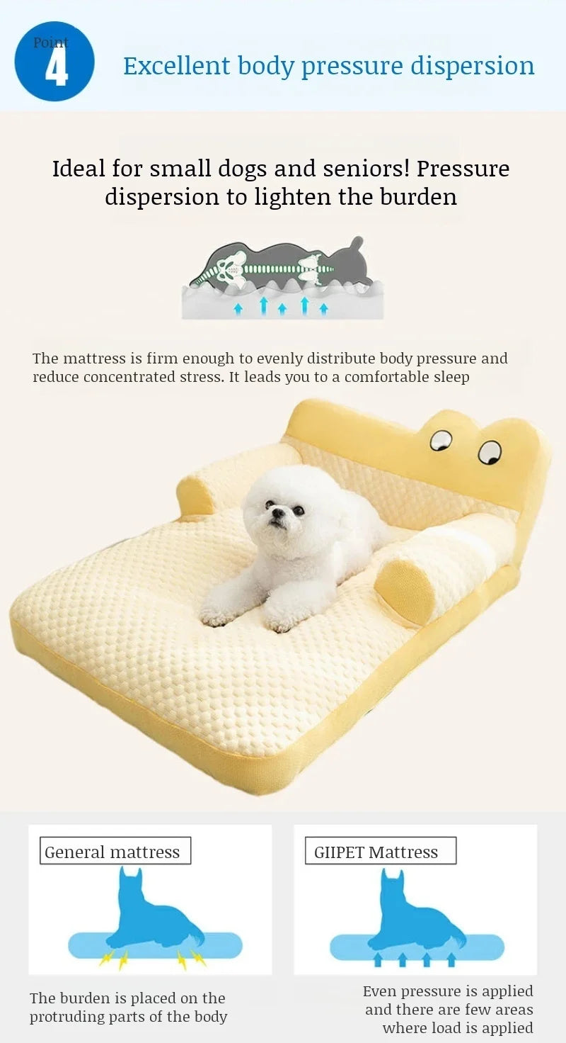 Pet Cooling Pad with L Shaped Pillow and Two Cute Eyes Pattern for Dogs and Cats Washable Ice Cooling Mat Summer Comfort Design