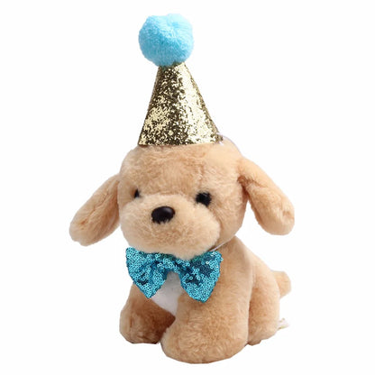 2Pcs/set Pet Dogs Caps With Bowknot Cat Dog Birthday Costume Sequin Design Headwear Cap Hat Christmas Party Pets Accessories