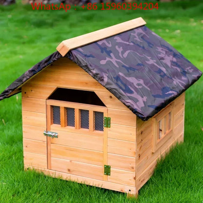 Solid wood dog house Outdoor pet Winter kennel All seasons Universal warm Wooden large dog Outdoor rainproof dog cage