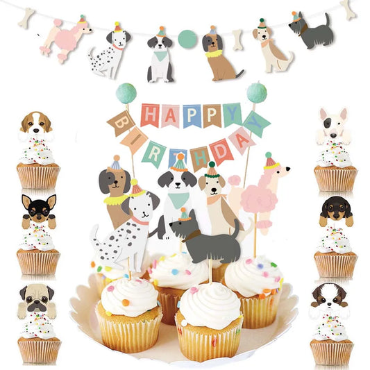 Pet Dog Cupcake Toppers Pet Dog Themed Birthday Party Supplies Dogs Face Cake Toppers Puppy Theme Birthday Party Decorations