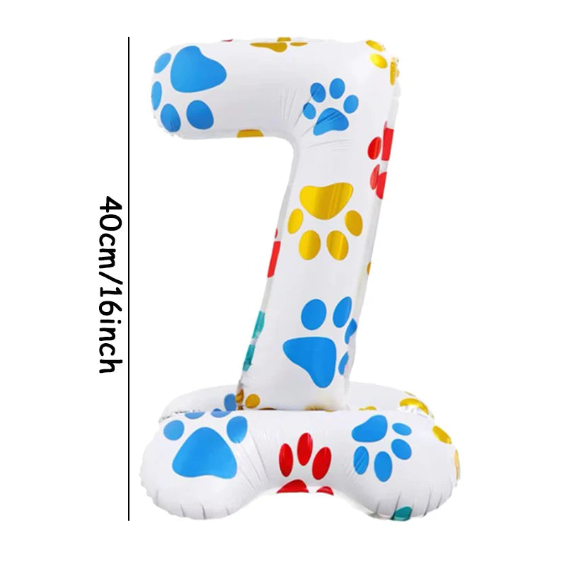1pc 16inch White Number Standing Ballons Dog Paws Animals Pet Foil Balloons Kids Happy Birthday Party Decoration Baby Shower