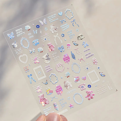 Graffiti Cat Claw Rabbit Bunny Bear Dog Flower Lovely Animal Fruit Dim Sum Candy Sunflower Adhesive 5D Nail Art Stickers Decal