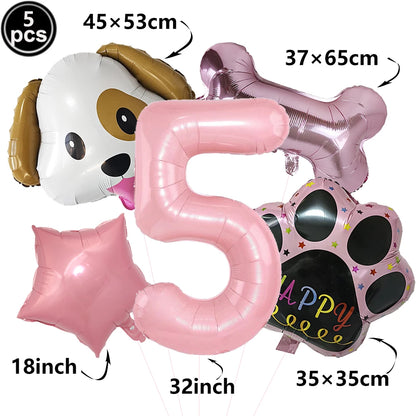 Dog Theme Party Digital Balloon Dog Head Dog Paw and Pink Dog Bone Shaped Foil Balloon Baby Shower Kids Birthday Pets Decoration