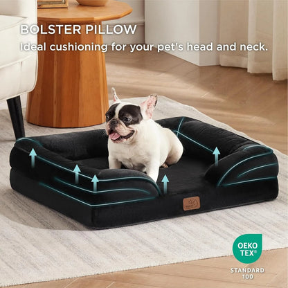 Jumbo Large Orthopedic Dog Bed Memory Foam Pet Sofa Couch Waterproof Elevated Cushion Warm Puppy Bolster Couch Removable Cover