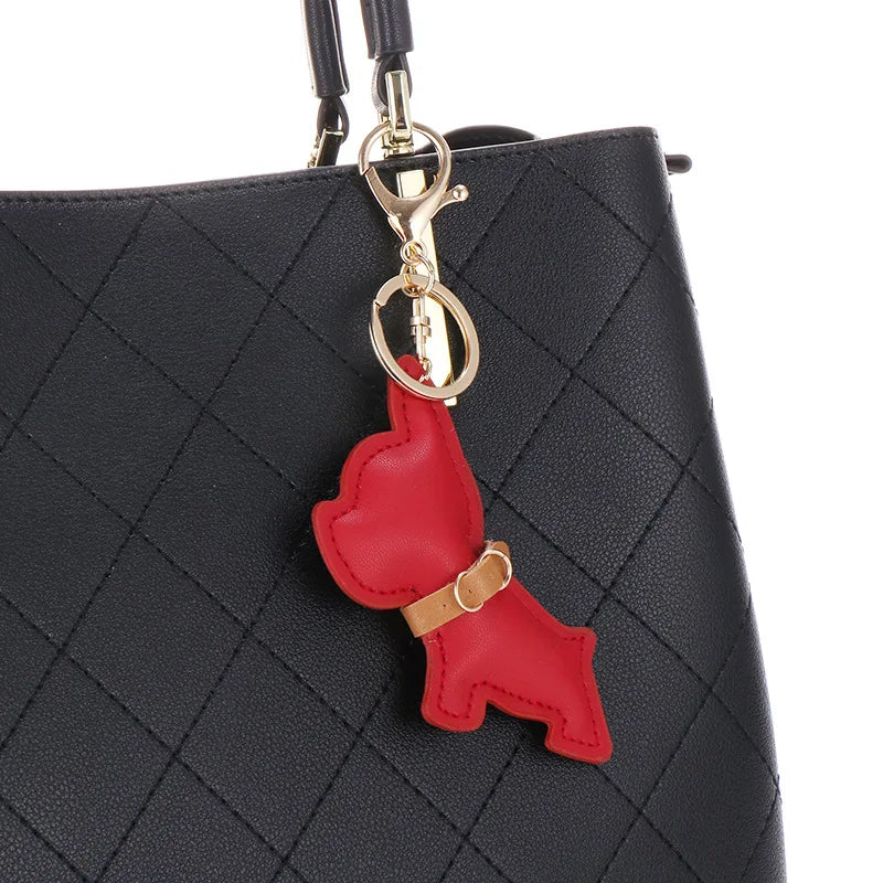 cute fashion pu leather French bulldog keychain keyring for women ladies animal car key chain handbag backbag pendant bag charm