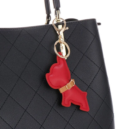 cute fashion pu leather French bulldog keychain keyring for women ladies animal car key chain handbag backbag pendant bag charm