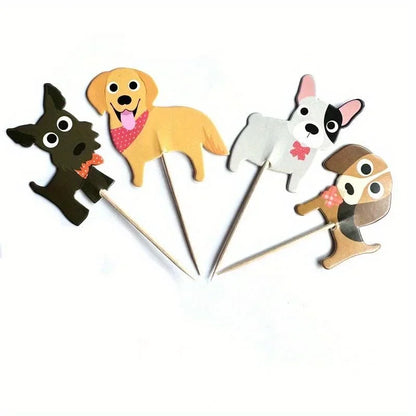 24Pcs Dog Face Cupcake Toppers  Cake Topper Puppy Birthday Garland Pet Theme Party  Decorations Supplies