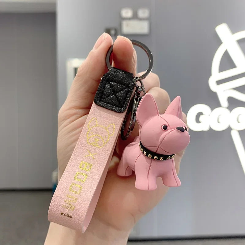 PU Leather Dog Keychains for Women Bag Pendant Fashion Punk French Bulldog Keychain Jewelry Trinket Men's Car Key Ring Key Chain