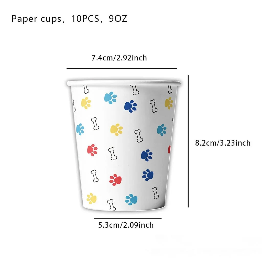 10pcs Pet Paw Print Disposable Tableware Puppy Dog Bones Paper Plates Napkin Cup Happy Pet Dogs Birthday Party Supplies