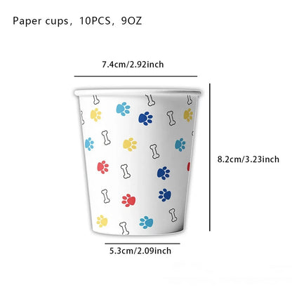 10pcs Pet Paw Print Disposable Tableware Puppy Dog Bones Paper Plates Napkin Cup Happy Pet Dogs Birthday Party Supplies