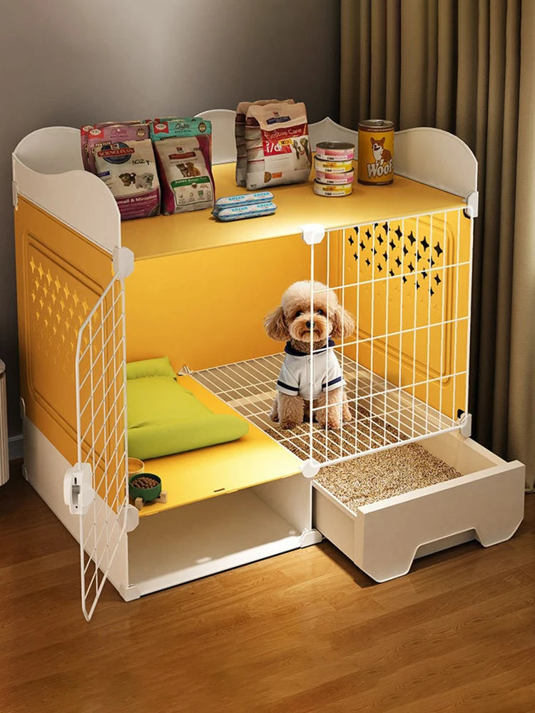 the PUPPY VILLA - Indoor Small Teddy Dog Cage, Toilet Bichon Dog Houses, Bed Anti Jailbreak Household Puppy Villa, Integrated Breathable Pet Kennel
