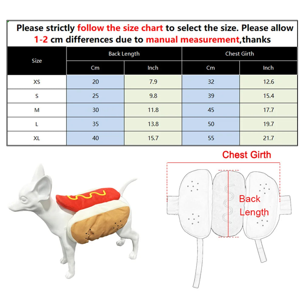 Funny Halloween Dog Costumes Large Small Dogs Cat Hot Dog Shaped Adjustable Pet Clothes Pets Party Costume Suit Bulldog Supplies
