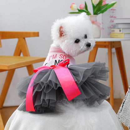 Fancy Bowtie Pet Dress For Dogs Spring Summer Puppy One Piece Apparel Girl Female Luxury  Formal Cat Wear Yorkshire Terrier Item