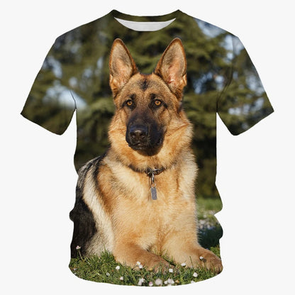 the ALPHA DOG CLUB - Summer Fashion Trend Novel Cute Dog 3D Printed Dog Pattern Trend Casual Comfortable Short Sleeved Top