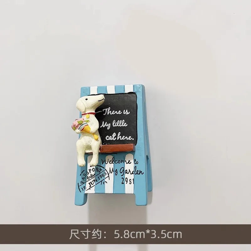 3D Fridge Magnet Puppy Cartoon Cat and Dog Refrigerator Stickers  Anti-theft Entrance Door Decorative Magnetic Creative Message