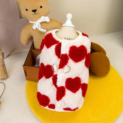 Thicken Sleeveless Dog Clothes Winter Jacket Warm Pink Red Fleece Heart Pet Clothes For Small Dog Vest Jacket Outfits Puppy Coat