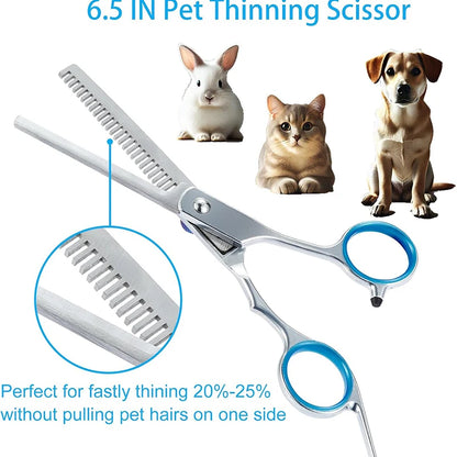 5 in 1 Dog Grooming Scissors Kit for Grooming with Safety Round Tips Stainless Steel Thinning Shears Dog Pet Cat Shears