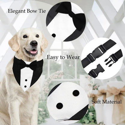 the TUXEDO DOGGY - Bow Tie Dog Collar Tuxedo Bandana, Adjustable Formal Puppy Triangle Neck Wear for Wedding/Birthday, Dress-up, Cosplay, Party