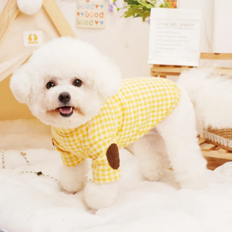 Soft Cotton Pet Dog Clothes Warm Dog Plaid Shirt Luxury Puppy Pullover Autumn Cat Shirt Cute Solid Pet Costume Chihuahua Clothes