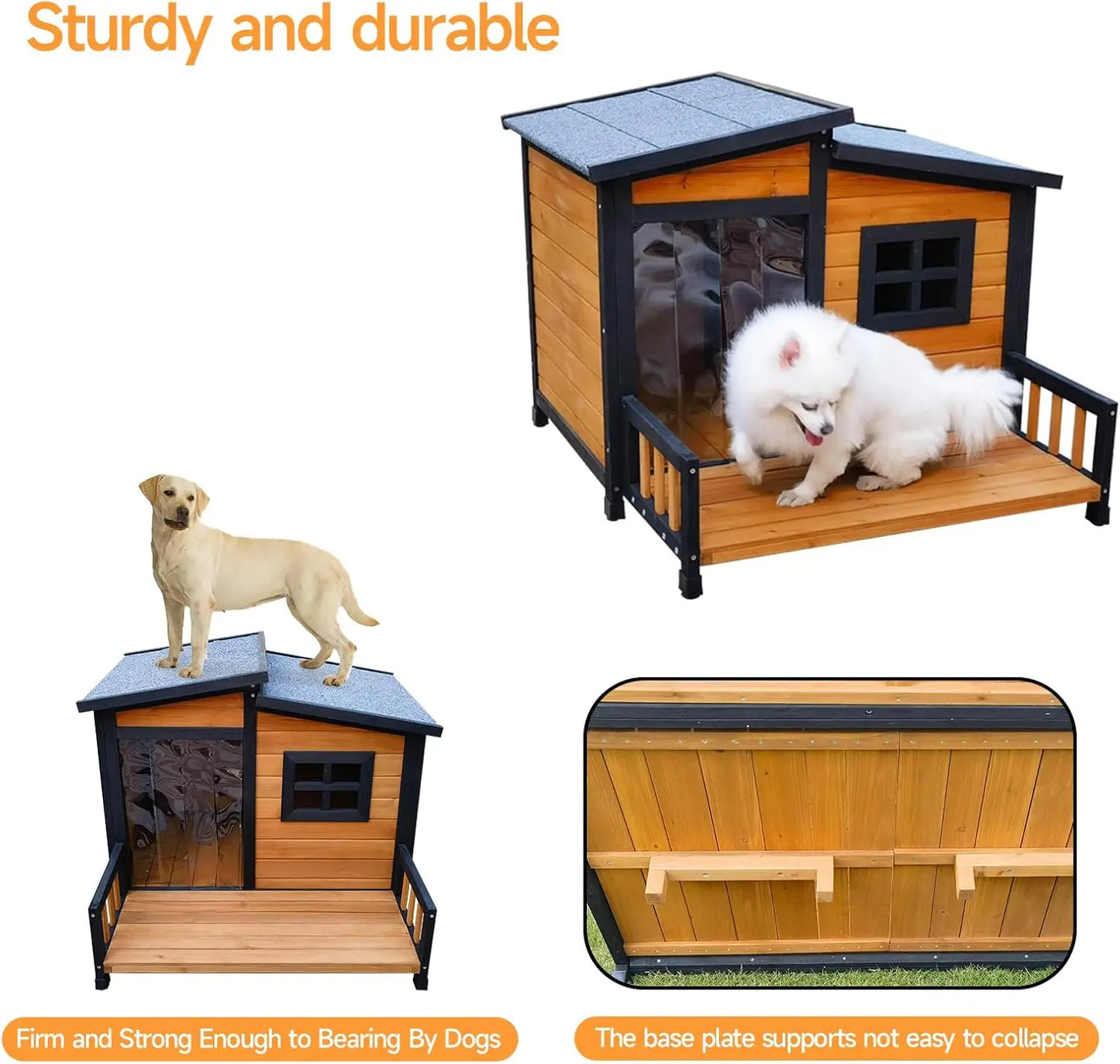 Large Indoor Outdoor Dog House Wood Insulated Weatherproof Shelter Elevated Floor Easy Assembly Measures 39.3\" L X