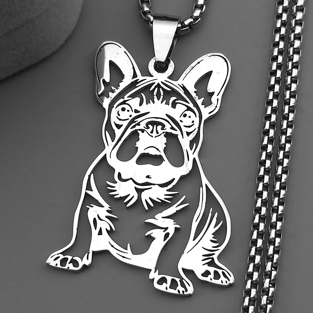 Sweet French Bulldog Chain For Women Men Stainless Steel Silver Color Animal Puppy Pug Dog Lovely Pendant Necklace Jewelry