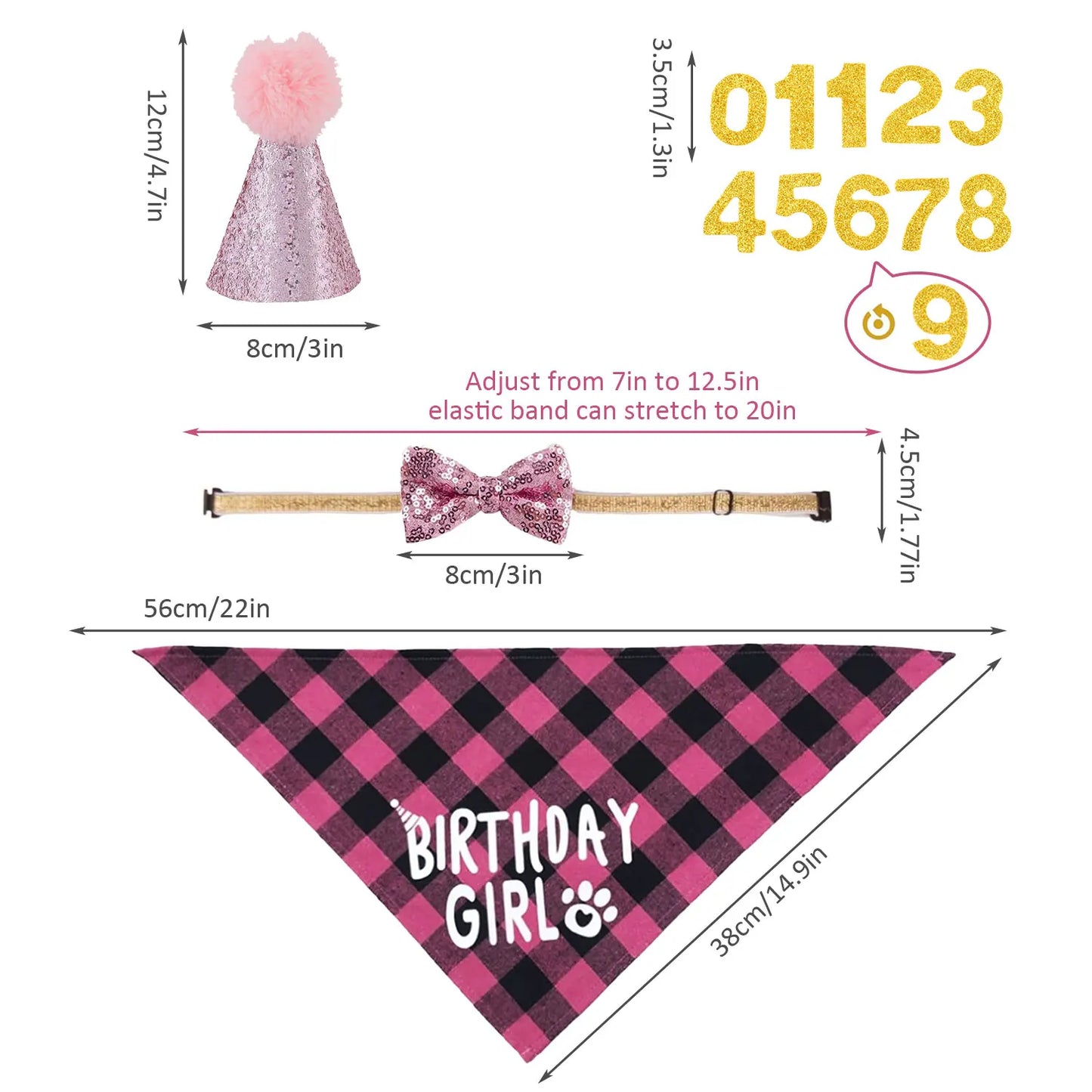 Dog Birthday Party Kit - Bandana, Hat, Bow Tie & Bday Banner for Small Dogs, Puppy Decor with It’s My Bday Signs Boy/Girl