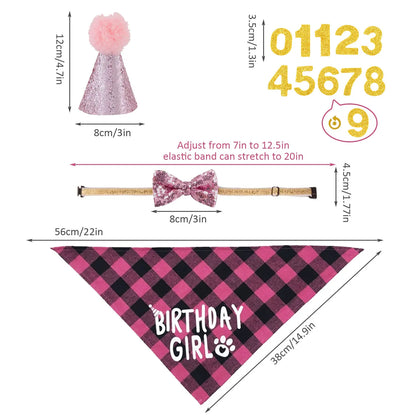 Dog Birthday Party Kit - Bandana, Hat, Bow Tie & Bday Banner for Small Dogs, Puppy Decor with It’s My Bday Signs Boy/Girl