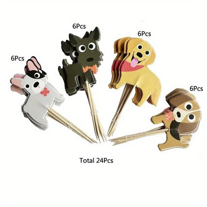 24Pcs Cute Puppy Dog Cupcake Topper Animals Cake Picks Decoration for Kids Birthday Party Baby Shower Pet Themed