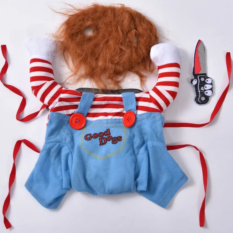 Chucky Dog Halloween Costume Fashion Funny Horror Movie Pet Party Outfit Comical Sweatshirt Set Dog Jumpsuit for Comical Effect