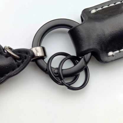 Handmade leather lanyard keychain creative method fighting dog puppies custom text logo bag pendant high-end car keyring gift