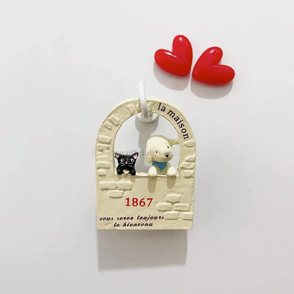 3D Fridge Magnet Puppy Cartoon Cat and Dog Refrigerator Stickers  Anti-theft Entrance Door Decorative Magnetic Creative Message