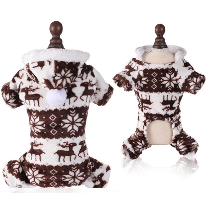 S-4XL Dog Pajamas for Small Medium Dogs Elk Printed Puppy Jumpsuit Winter Warm Pet Christmas Clothing Coral Velvet Sleepwear