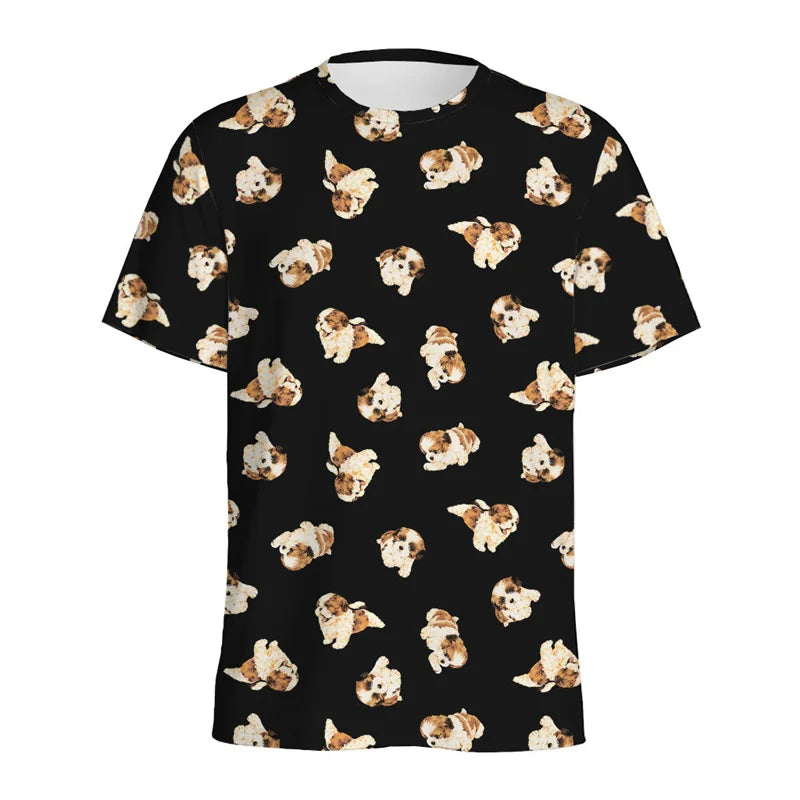 the POMERANIAN - Cartoon Pomeranian Shih Tzu Pattern T-Shirt for Men, 3D Printed Animal Dog Tees, Street Loose Short Sleeve Tops, Kids T-Shirts