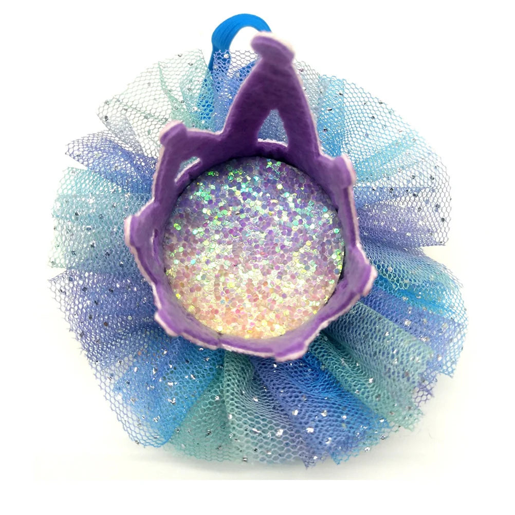 Crown Shaped Pet Hat Gauze Mesh Decorative Headwear for Small to Large Dogs Cats Birthday Party Parade Photo Shoot Purple