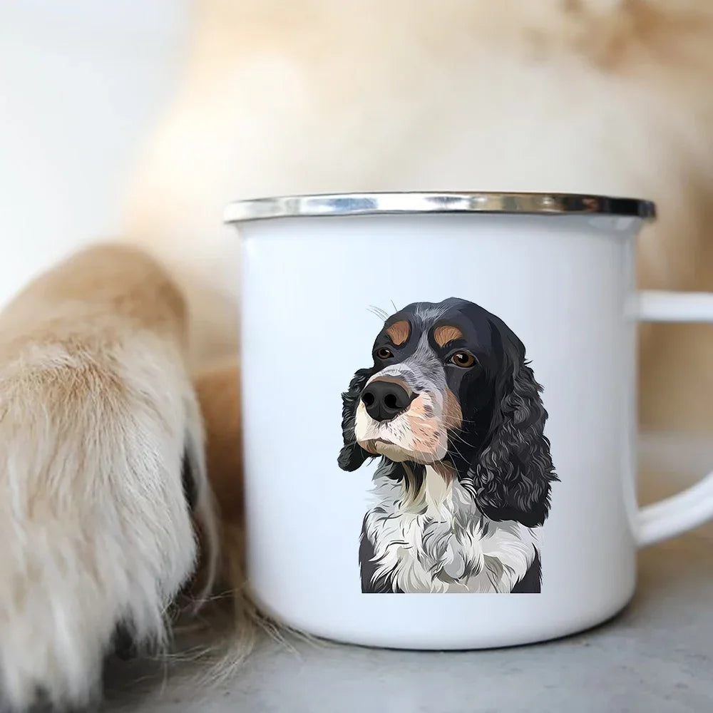 Cute Dog Printed Enamel Coffee Tea Mugs Office Home Party Beer Drink Cola Cups Funny Handle Camping Water Mug Best Friend Gifts