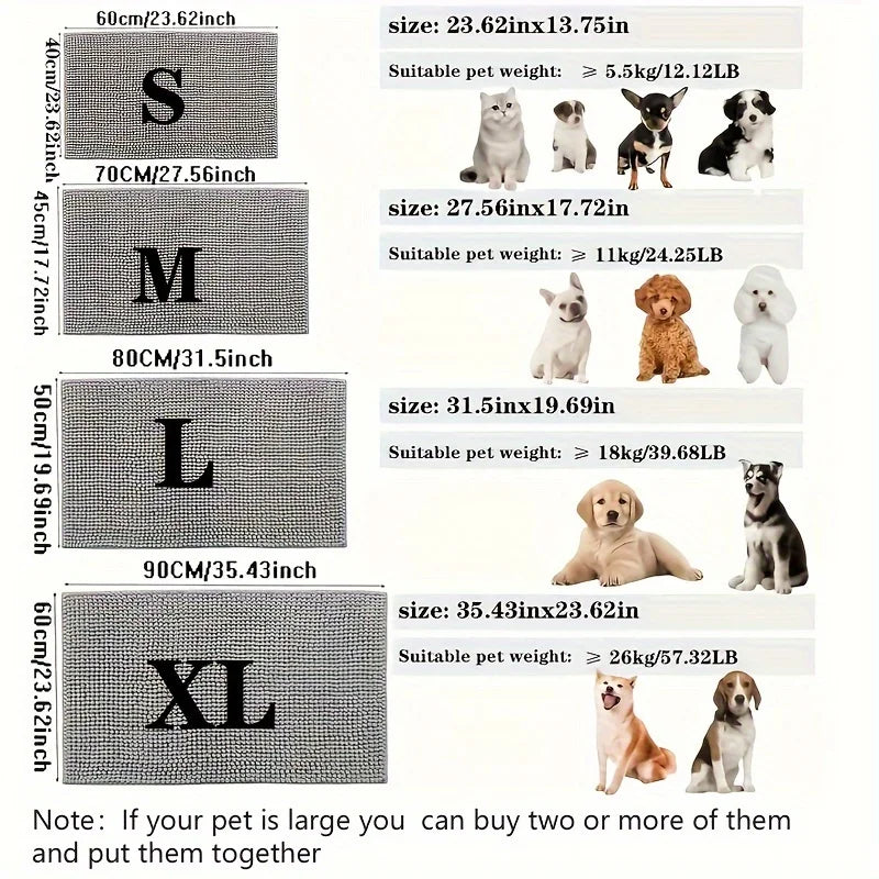 4 sizes Ultra-Absorbent Muddy Paw Dog Mat - Captures Dirt and Moisture, Quick-Drying, Non-Slip, Washable, and Ultra-Fine Fiber