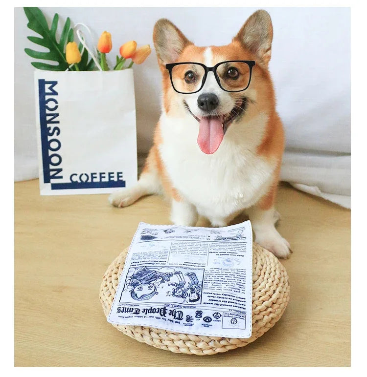 the NEWS DOG - Bite-Resistant Newspaper Dog Toys, Funny Squeaky Sounder, Sounding Paper Small/Medium Chew Dog Toys, French Bull, Easy Clean, Puppy