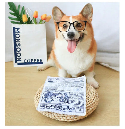 the NEWS DOG - Bite-Resistant Newspaper Dog Toys, Funny Squeaky Sounder, Sounding Paper Small/Medium Chew Dog Toys, French Bull, Easy Clean, Puppy