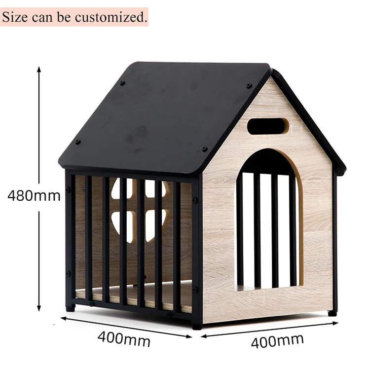 the HAPPY DOGGY - Modern Luxury Wooden Doghouse, Pet Kennel and Dog/Cat Nest with Animal Pattern, Metal Material