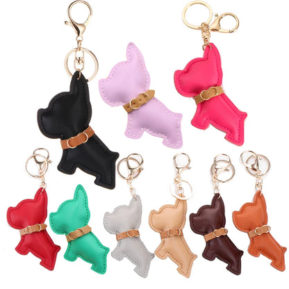 cute fashion pu leather French bulldog keychain keyring for women ladies animal car key chain handbag backbag pendant bag charm