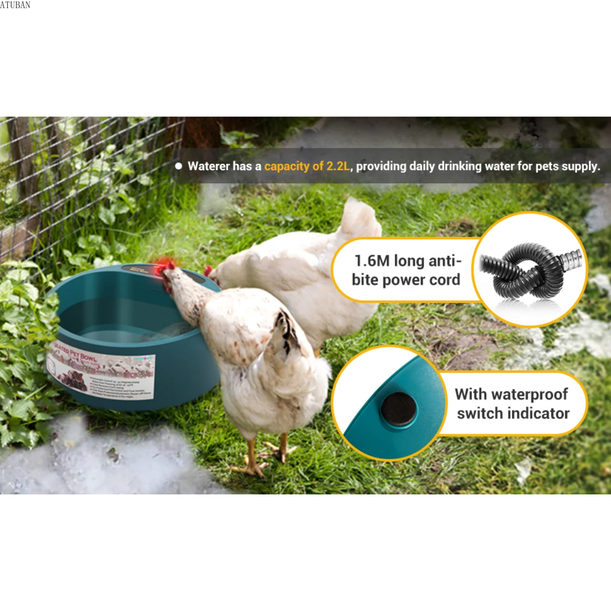 Heated Pet Bowl Intellectual Temperature Control 2.2L Heated Dog Bowl Winter Bird Bath Heater Dish Thermal Water Bowl for Dogs