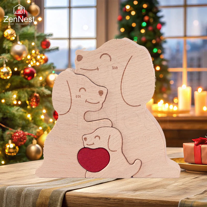 Art Wooden Dog Puzzle Personalized Name Custom Free Laser Engraving Home Gifts Home Decor Thanksgiving Christmas Gifts for Mom