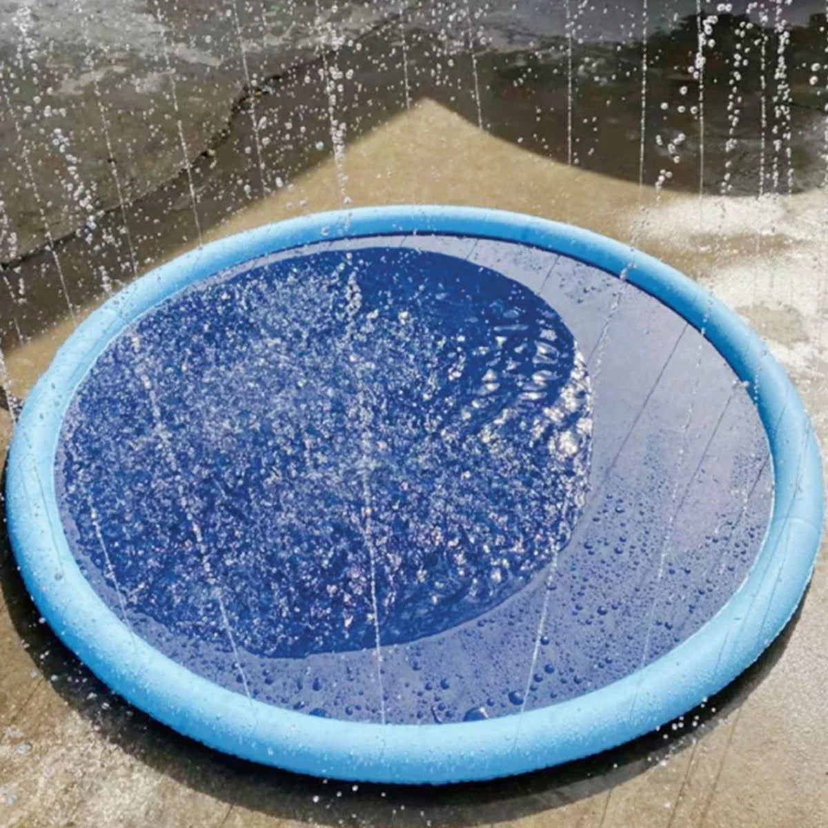 the PET SPRINKLER POOL - 100/150/200cm Summer Pet Swimming Pool, Inflatable Water Sprinkler Pad, Play Cooling Mat, Outdoor Interactive Fountain Toy for Dogs