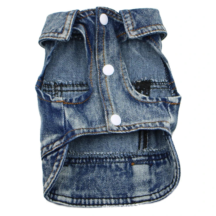 Pet Dog Denim Jacket Dark Wash Sleeveless Towable Jeans Vest Coat for Small Medium Dogs Cat Puppy Spring/Autumn Clothes Apparel