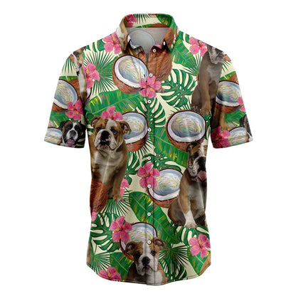 the BULLDOG HAWAII - Funny Bulldog Pattern Hawaiian Shirts, Summer Casual Beach Vacation 3D Cute Dog Printed Shirt, Loose Breathable Dog Lover Blouses