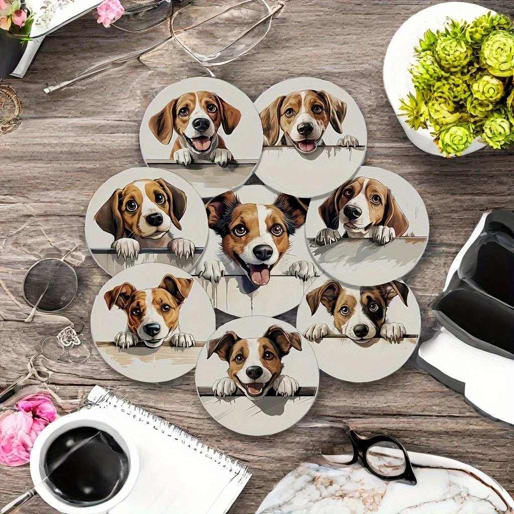 6/8pcs 2D single-sided dog pattern heat resistant non-slip round wooden coaster perfect family afternoon tea coffee shop Gifts