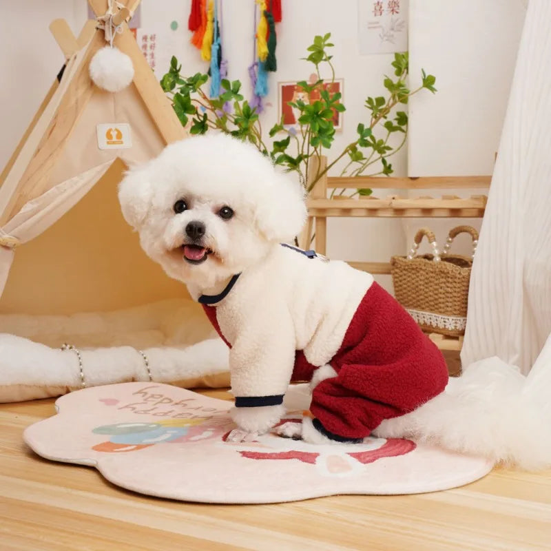 Pet Dog Four Legged Pants Dog Color Contrasting Jumpsuit Autumn and Winter Thick Lamb Fleece Four Leg Puppy Coat Bear Small Dog