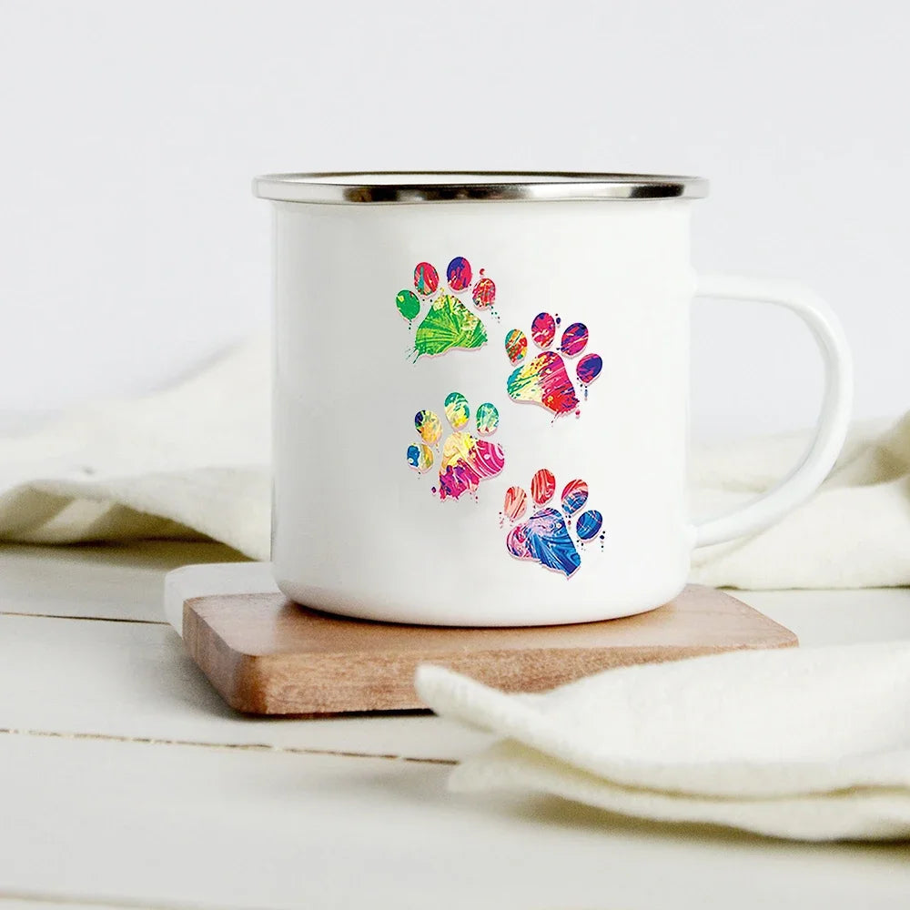 Peace Love Dogs Print Creative Enamel Coffee Mugs Cartoon Dachshunds Dog Paw Party Beer Juice Milk Cups Friend Birthday Gifts